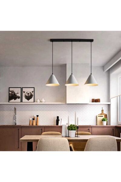 Rsylight Retro Metal Beyaz Sıralı Sarkıt Avize Genişlik:60cm