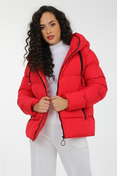 MD trend Dámská červená bunda s kapucí a zapínáním na zip