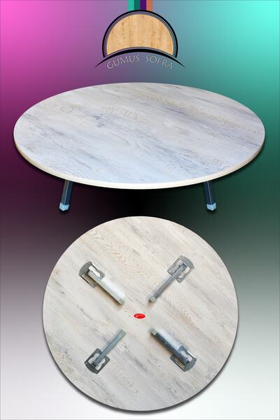 GÜMÜŞSOFRA 100cm Yer Sofrası- Metal Katlanır Ayaklı Yer Sofrası- Ahşap Sini