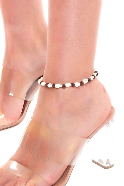 LABALABA Women's Brown Wooden Bead Anklet with Shell Detail