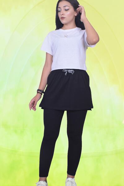 sufyy Black Cotton Skirt with Slit Detail and Elastic Waist