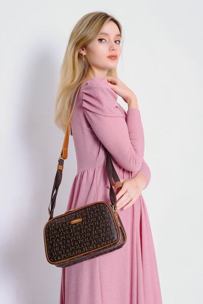 Just Polo Women's Brown-Tan Print Patterned Cross Shoulder Bag Jpm2053