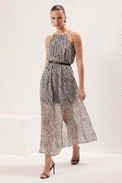 Trendyol Collection Ecru Polka Dot Print Midi Chiffon Lined Woven Dress Twoss20El1297
