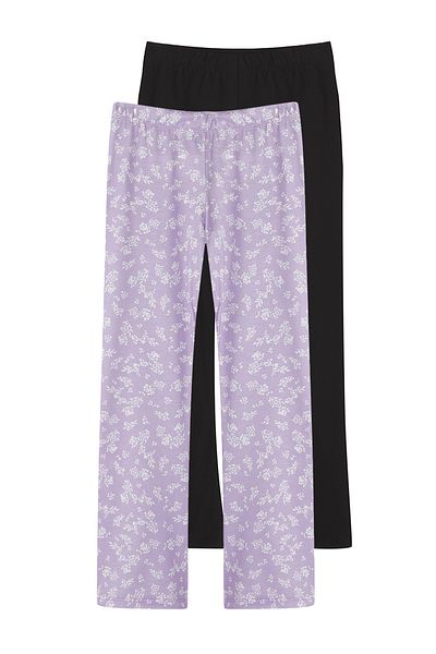 TRENDYOLKIDS Schwarz-lila gestrickte Leggings für Mädchen im 2er-Pack TKDSS25TA00011