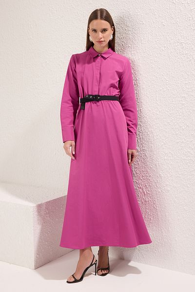 Trendyol Modest Fuchsiové tkané šaty - Detail opasku, TCTAW25EB00090