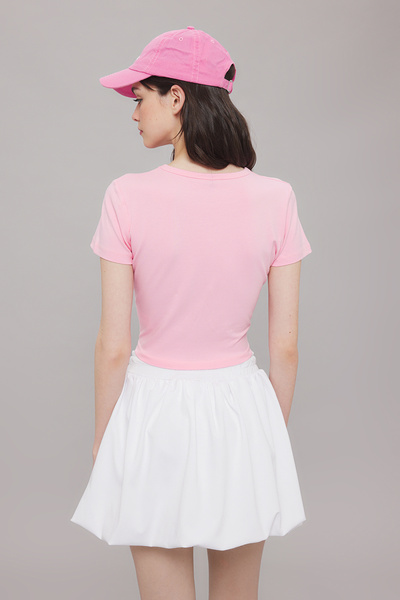 Trendyol Collection Rosa tailliertes T-Shirt mit Slogan-Print TWOSS25TS00082