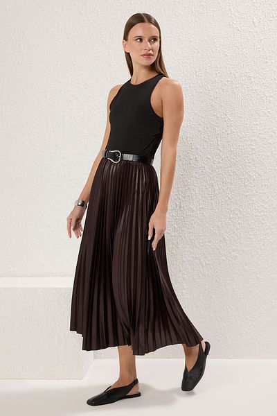 Trendyol Collection Brown*001 Straight Flared Pleated Maxi Skirt Twoss24Et00041