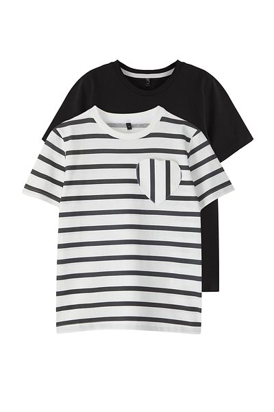 TRENDYOLKIDS Fekete-Ecru csíkos kötött póló TKDSS25TS00030