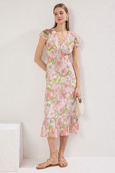 Trendyol Collection Multicolor Floral A-Line Midi Woven Dress Twoss25El00444