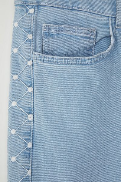 Trendyol Curve High Waist Embroidered Light Blue Straight Jeans - Plus Size Tbbss25Cj00025
