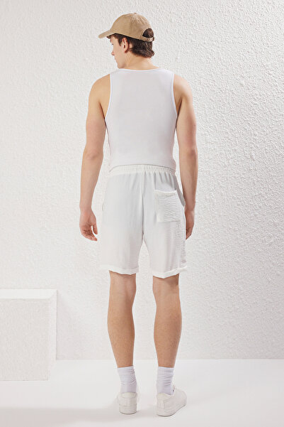 Trendyol Collection White Oversize Linen Look Draped Summer Shorts & Bermudas Tmnss25Sr00004