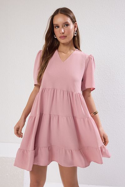 Trendyol Collection Μίνι υφαντό φόρεμα αποξηραμένο τριαντάφυλλο φαρδύ κομμένο TWOSS20EL0400