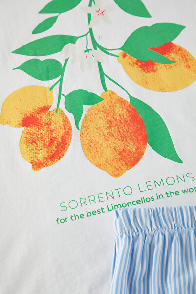 Trendyol Curve Πράσινο ριγέ επάνω πλεκτό κάτω μέρος υφαντό σετ πιτζάμες TBBSS25AI00052