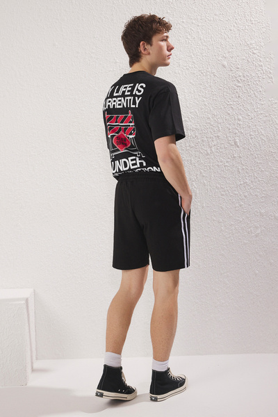 Trendyol Collection Black Regular/Normal Cut Stripe Zipper Pocket Shorts & Bermudas Tmnss25Sr00023