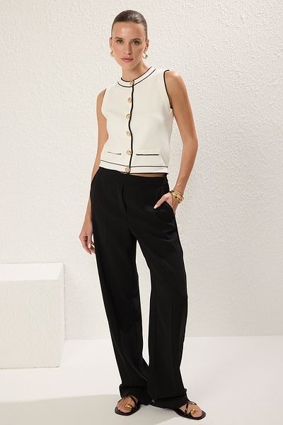 Trendyol Collection Ecru Premium Crew Neck Colour Block Knitwear Tenká halenka - Twoss25Ye00066