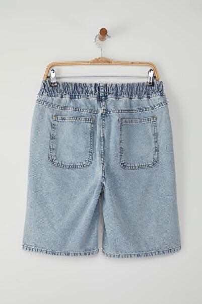 Trendyol Collection Light Blue Regular Elastic Waist Denim Shorts Tmnss25Sr00032