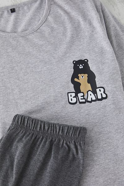 Edit by Trendyol Bedrucktes graues Strick-Pyjama-Set mit normaler Passform – Anthrazit TMNSS25PT00043