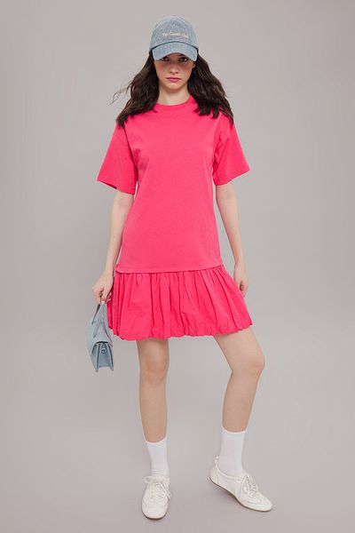 Trendyol Collection Φούξια υφαντό λεπτομερές μπαλόνι μίνι πλεκτό φόρεμα TWOSS25EL00354