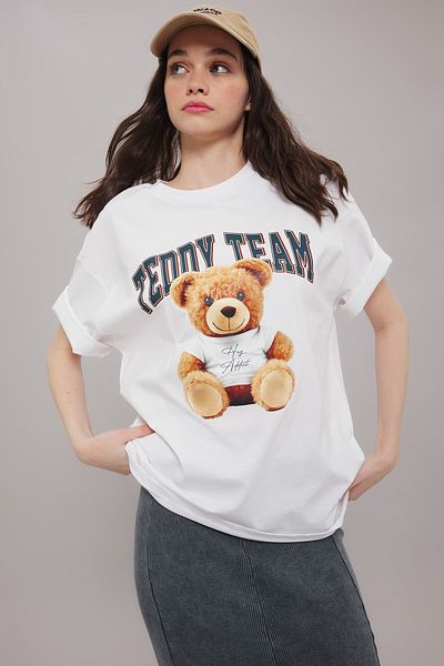 Trendyol Collection Bílé oversize bavlněné tričko s potiskem - Twoss25Ts00090