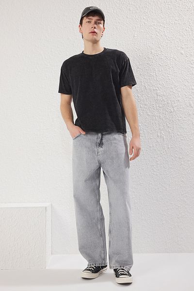 Trendyol Collection Men's Oversize T-Shirt - Anthracite Washed, Wide Fit Tmnss25Ts00059