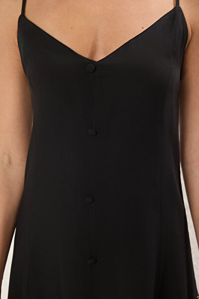 Trendyol Collection Black Floral Straight Cut Button Mini Woven Dress Twoss25El00292