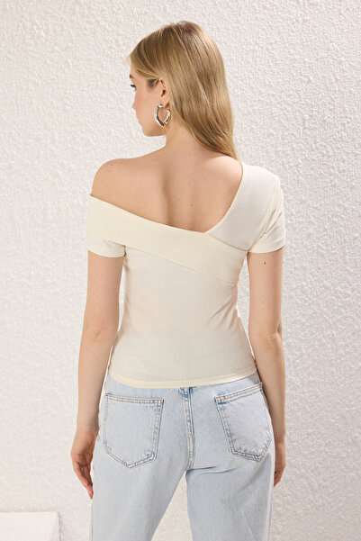 Trendyol Collection Asymmetrical Collar Stone Color Knitted Blouse - Fitted, Twoss25Bz00381