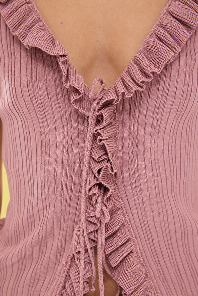 Trendyol Collection Πλεκτό Dusty Rose Ruffle Λεπτή μπλούζα TWOSS25BZ00313