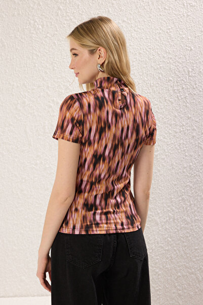 Trendyol Collection Stand Collar Printed Knitted Blouse - Multicolor Wrapped Twoss25Bz00396