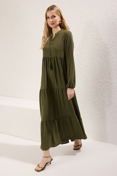 Trendyol Modest Khaki Tassel Lacing Detail Woven Dress Tctss24Eb00260