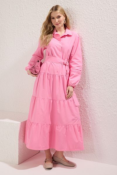 Trendyol Modest Ροζ μανσέτα με λεπτομέρεια υφαντό φόρεμα TCTSS25EB00080