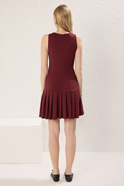 Trendyol Collection Burgundy Battery Detailed Mini Knitted Dress Twoss25El00252