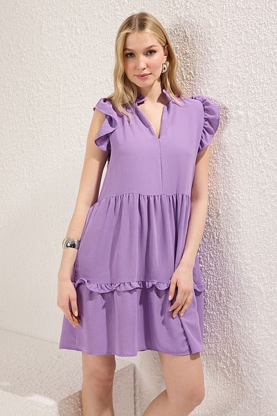 Trendyol Collection Λιλά Απλό Μίνι Υφαντό Φόρεμα TWOSS25EL00427