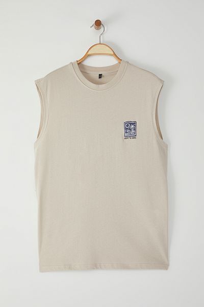 Trendyol Collection Stone Oversize/Wide Cut 100 % Baumwolle besticktes Unterhemd TMNSS25AL00004