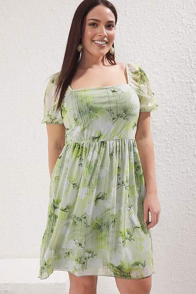 Trendyol Curve Green Tulle Knitted Plus Size Dress