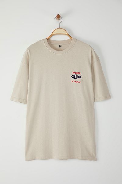 Trendyol Collection Βαμβακερό μπλουζάκι με στάμπα με βελούδινη υφή - TMNSS22TS0318