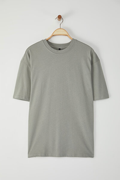 Trendyol Collection Šedé oversize bavlněné tričko s potiskem Los Angeles - TMNSS23TS00168