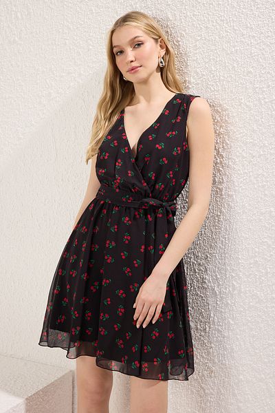 Trendyol Collection Multi-Color Flounces Embroidery Double Breasted Neckline Chiffon Lined Mini Woven Dress Twoss24El00633