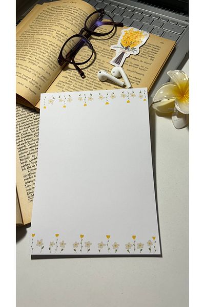 Handeto Kraft Daisy Themed A5 Notepad - Check Pluck Notebook with Glue Memo Pad and No Line Notebook