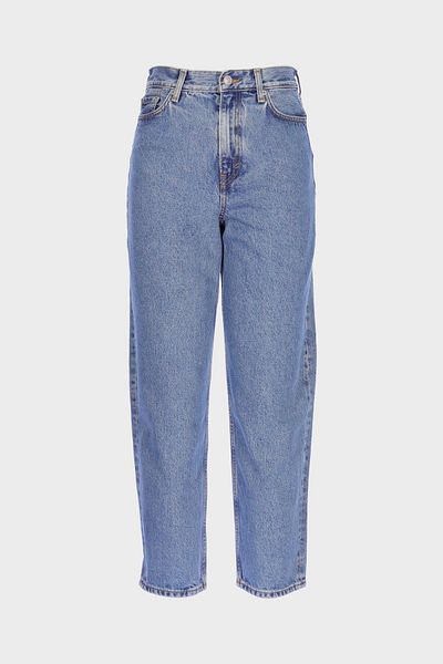 CROSS JEANS Ariana Light Blue High Waist Placket Zip Mom Jean Pants C 4525-189