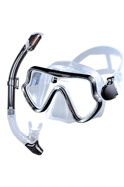 Choice قناع غوص شفاف أسود اللون مع أنبوب تنفس للبالغين، قناع غوص بانورامي احت...