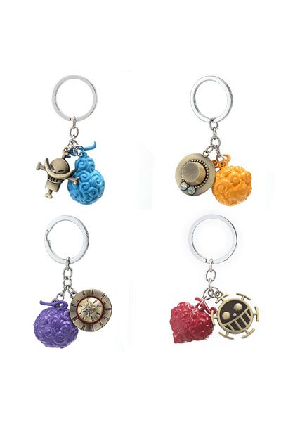 Choice 4pcs Anime One Piece Keychain Metal Cartoon Luffy Ace Law Devil Fruit Keyring Pendant Car Key Holder