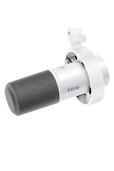 Choice ميكروفون ديناميكي أبيض من FIFINE USB/XLR مع حامل صدمات وكتم صوت باللمس ومقبس سماعة رأس وتحكم في مستوى الصوت،