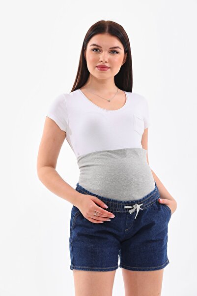 MEGHAN L.A Lacivert Hamile Esnek Karın Bantlı Organik Kumaş Kot Şort