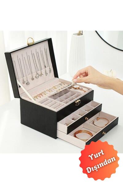 Buldug Three-Layer Multi-Functional Jewelry Storage Box with Lock - Stylish a...