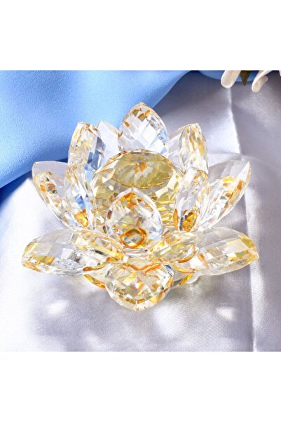 Choice Yellow Feng shui Quartz Crystal Lotus Flower Crafts Glass Paperweight ...