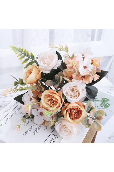 Choice Orange Yellow Beautiful Roses Autumn Artificial Flowers Silk Peony Hydrangea Big Bride Bouquet Weddi