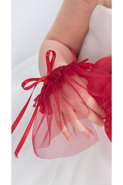 Mnk Baby&Kids Βραδινό φόρεμα για κορίτσια με λευκό λουλούδι με μοτίβο - με καρπούς και αξεσουάρ M00724