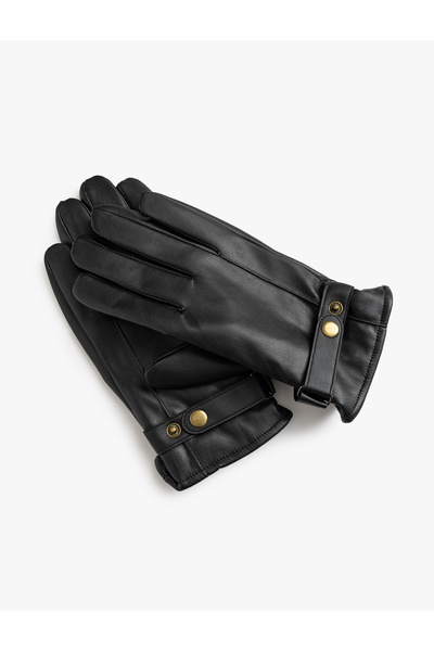 Koton Faux Leather Gloves with Snap Button Detail