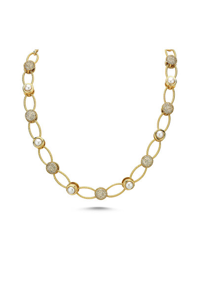 Pearlshine Zincir - Taşlı Kısa Gold