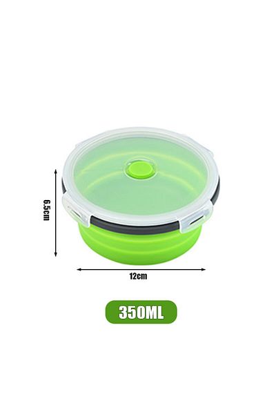 PGY Green-350ml Round Silicone Folding Lunch Box Microwave Folding Bowl Portable Folding Food Container
